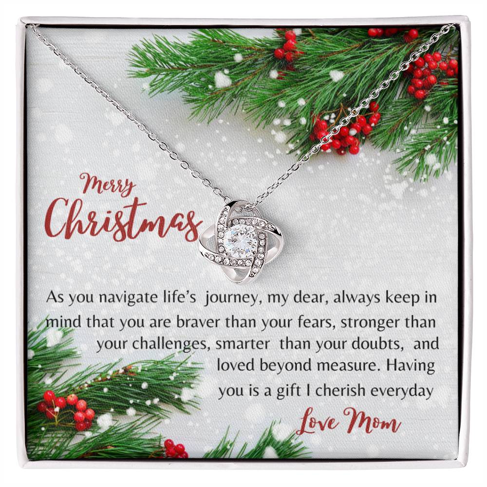 Cherished Daughter Christmas Love Knot Necklace