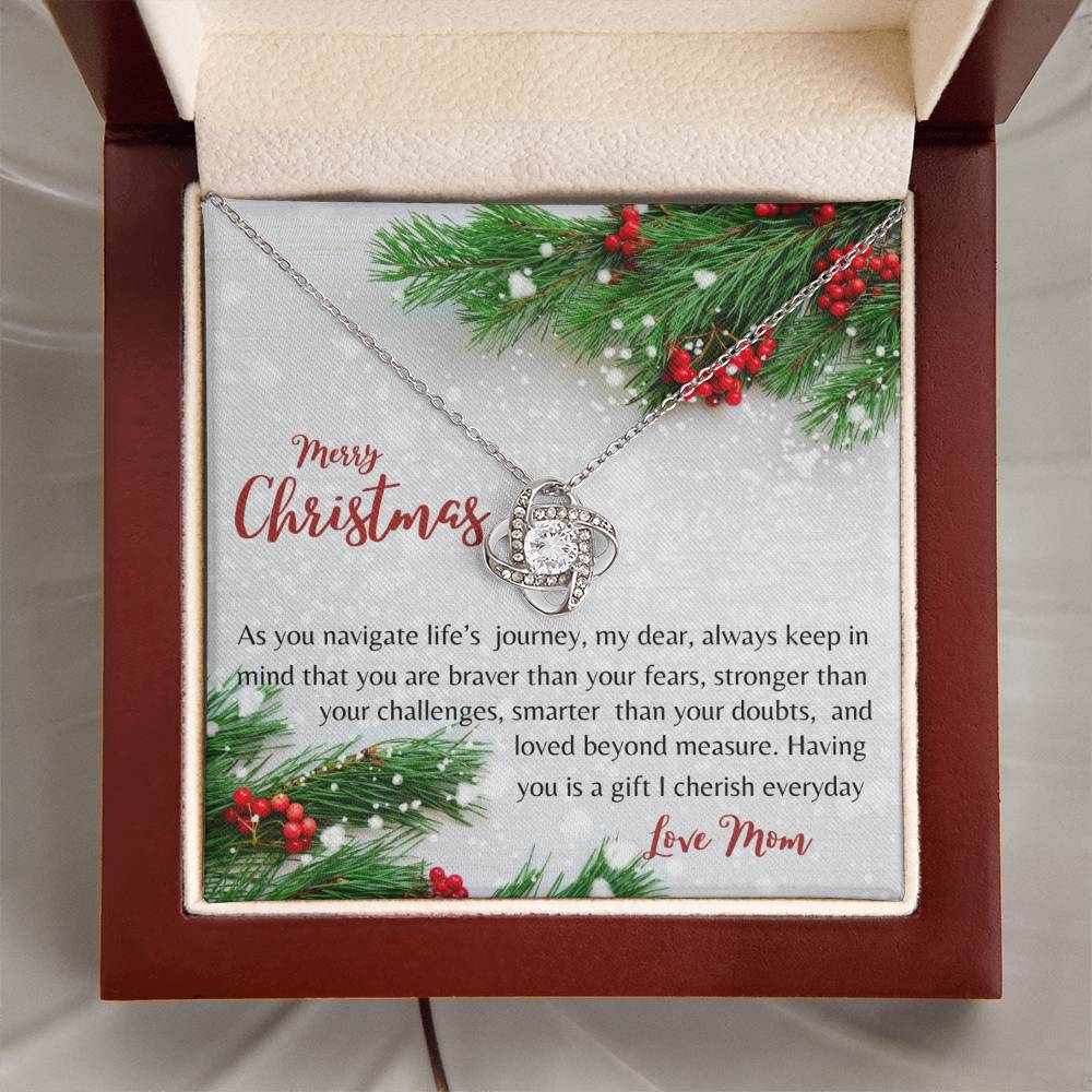 Cherished Daughter Christmas Love Knot Necklace