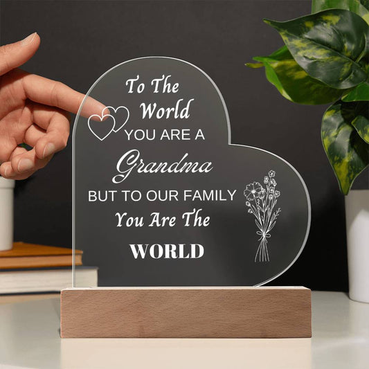 Grandma Is Our World Heart Acrylic Plaque Night Light